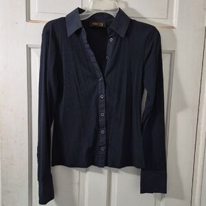 TRUTH Navy Textured Button-Up Blouse